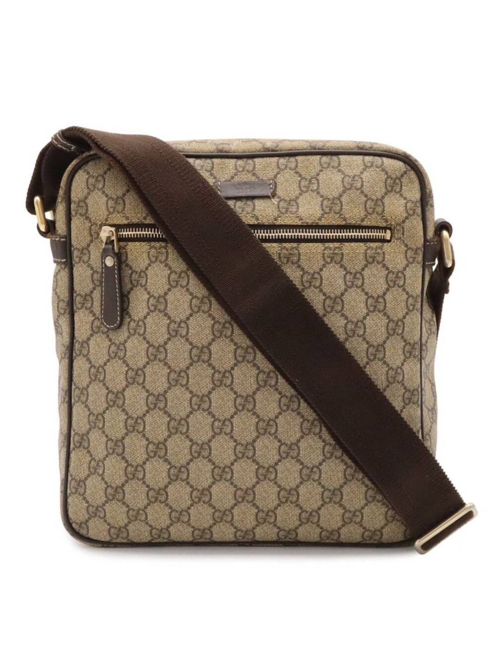 Gucci GG Supreme Plus Shoulder Bag Crossbody Leather Khaki Beige Dark Brown Gold